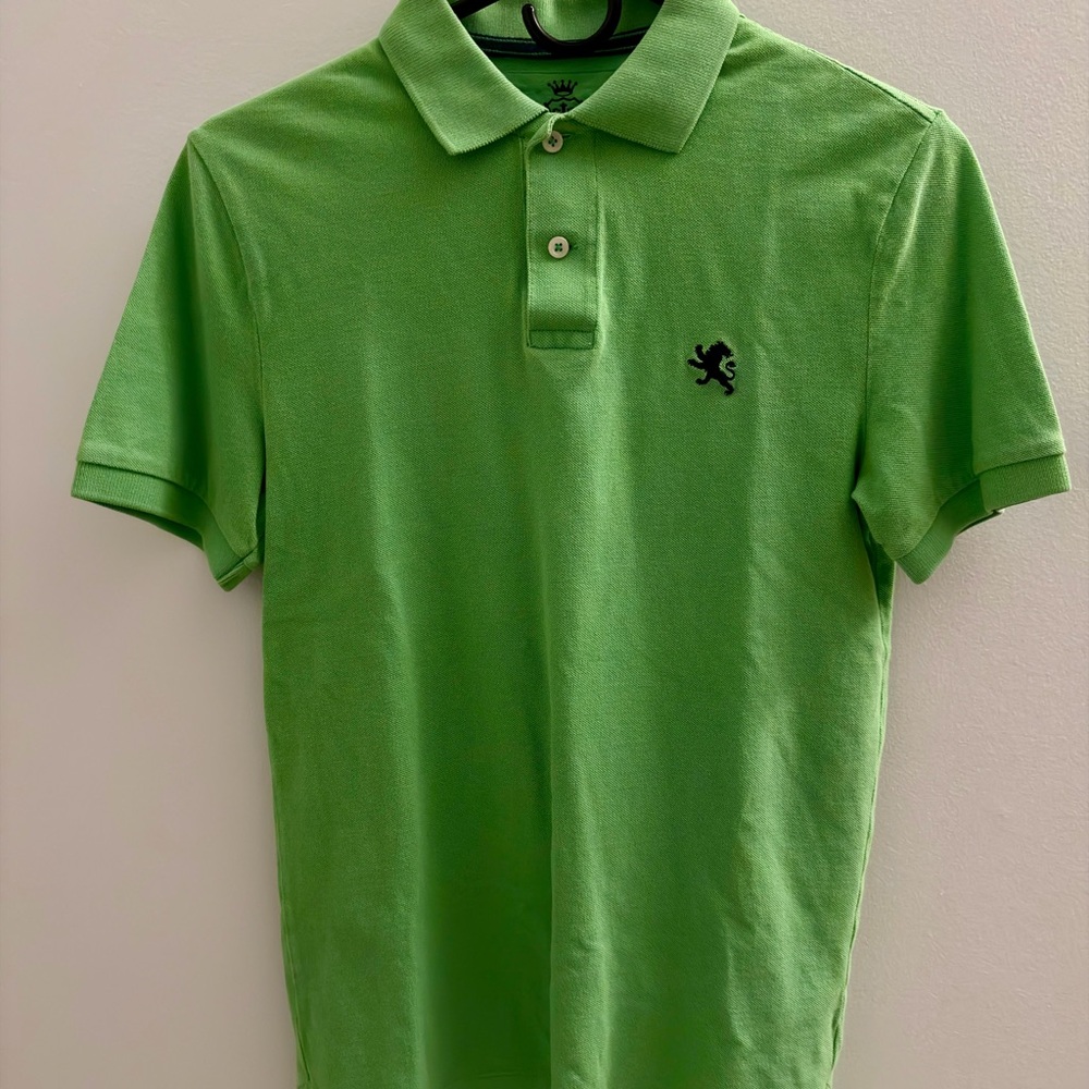 Express Men's Bright Green Polo with Embroidered Lion - XS